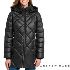 Quiet Luxury City Puffer Quilted Long Coat Andrew Marc Black Women Size Small